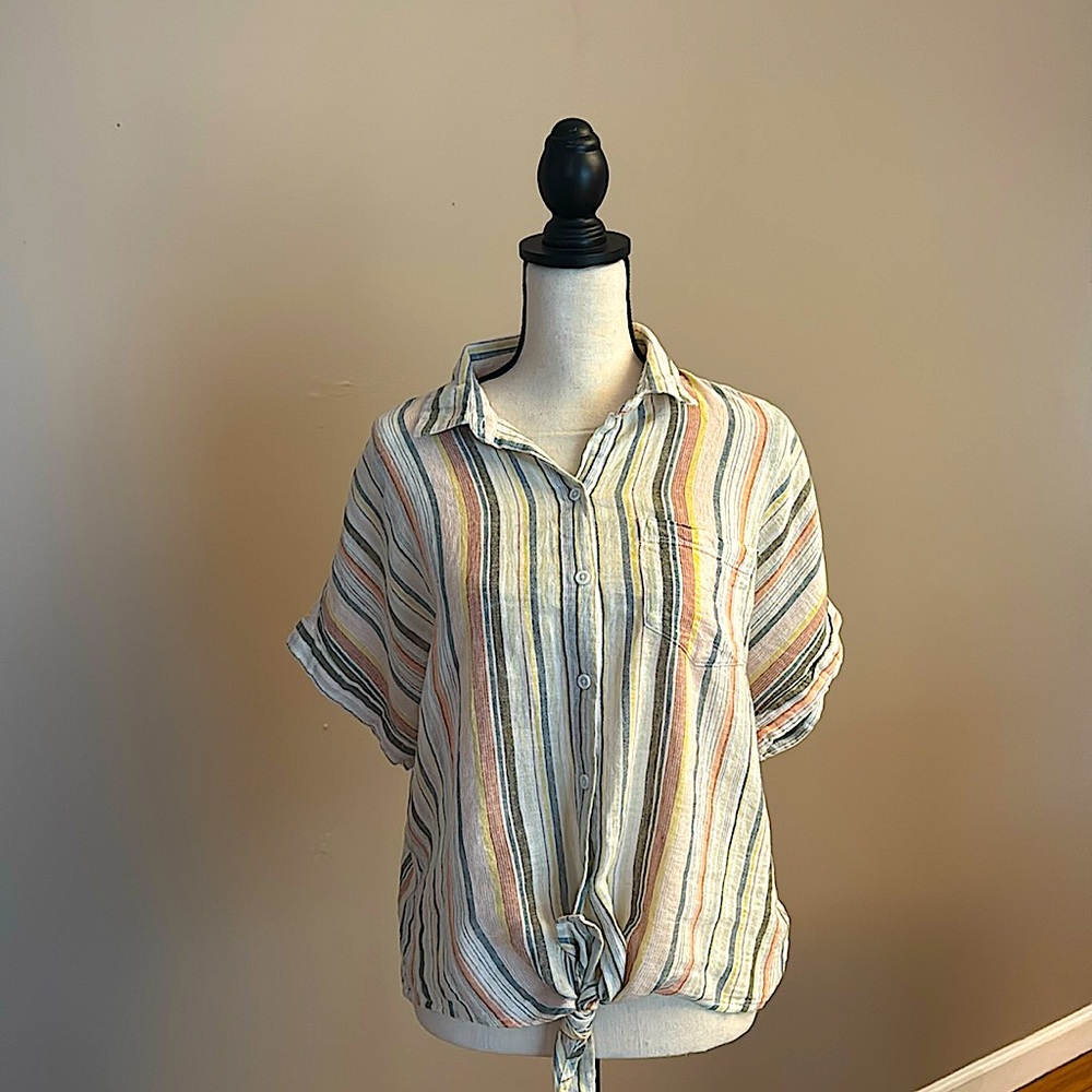Beach Lunch Lounge - size M worn once. Brooklyn Striped Tie-Front Button-Down
